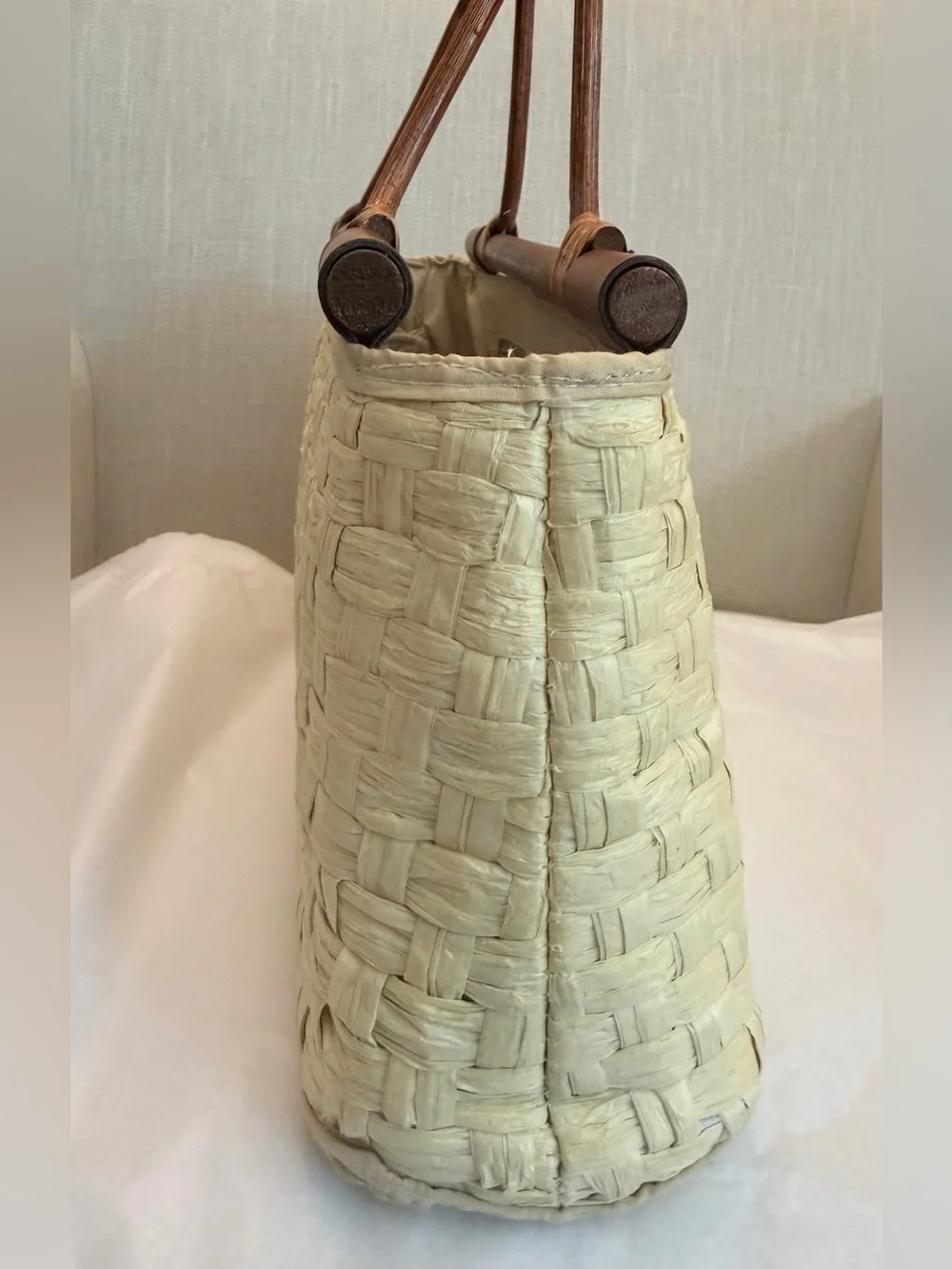 Jessica McClintock Vintage Woven Straw Bamboo Handle Handbag Coastal Summer Bag